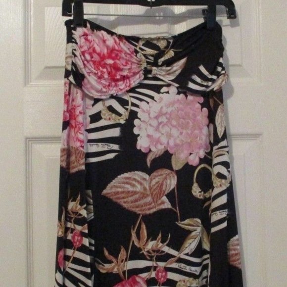 ROBERTO CAVALLI BLACK WHITE PINK MULT FLORAL ZEBRA SKIRT GOLD BUCKLE M 42 44 - Picture 1 of 8